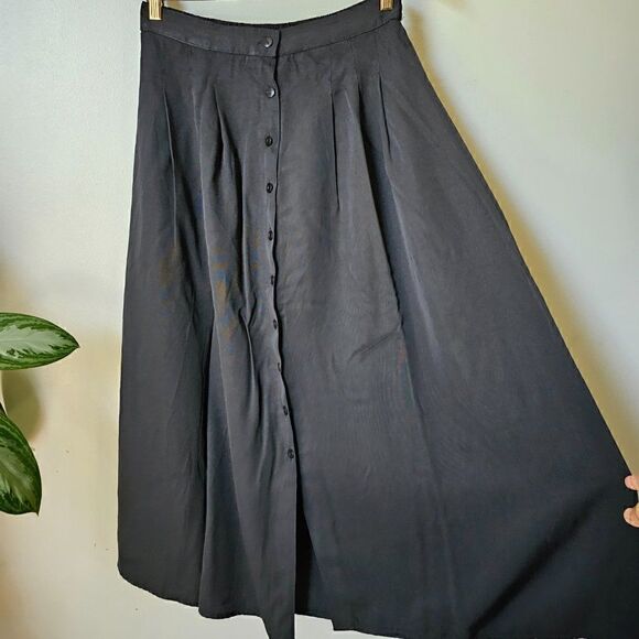 EUC VINTAGE ST. JULIAN WOMAN BLACK RAYON BUTTON DOWN MAXI SKIRT SIZE 16/ L-XL - Picture 2 of 12